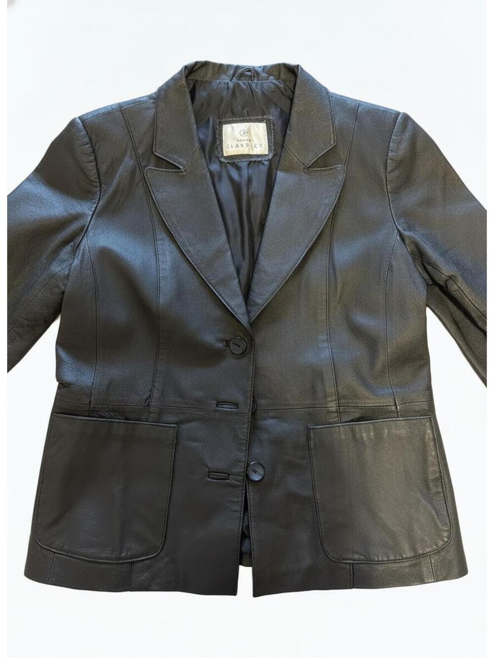 Modern Classics Black Leather Coat UK 16